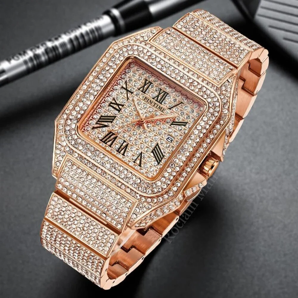 🆕Gosasa Analog Quartz Men Gold Fashion Crystal Stainless Bracelet Wristwatch - Picture 5 of 9